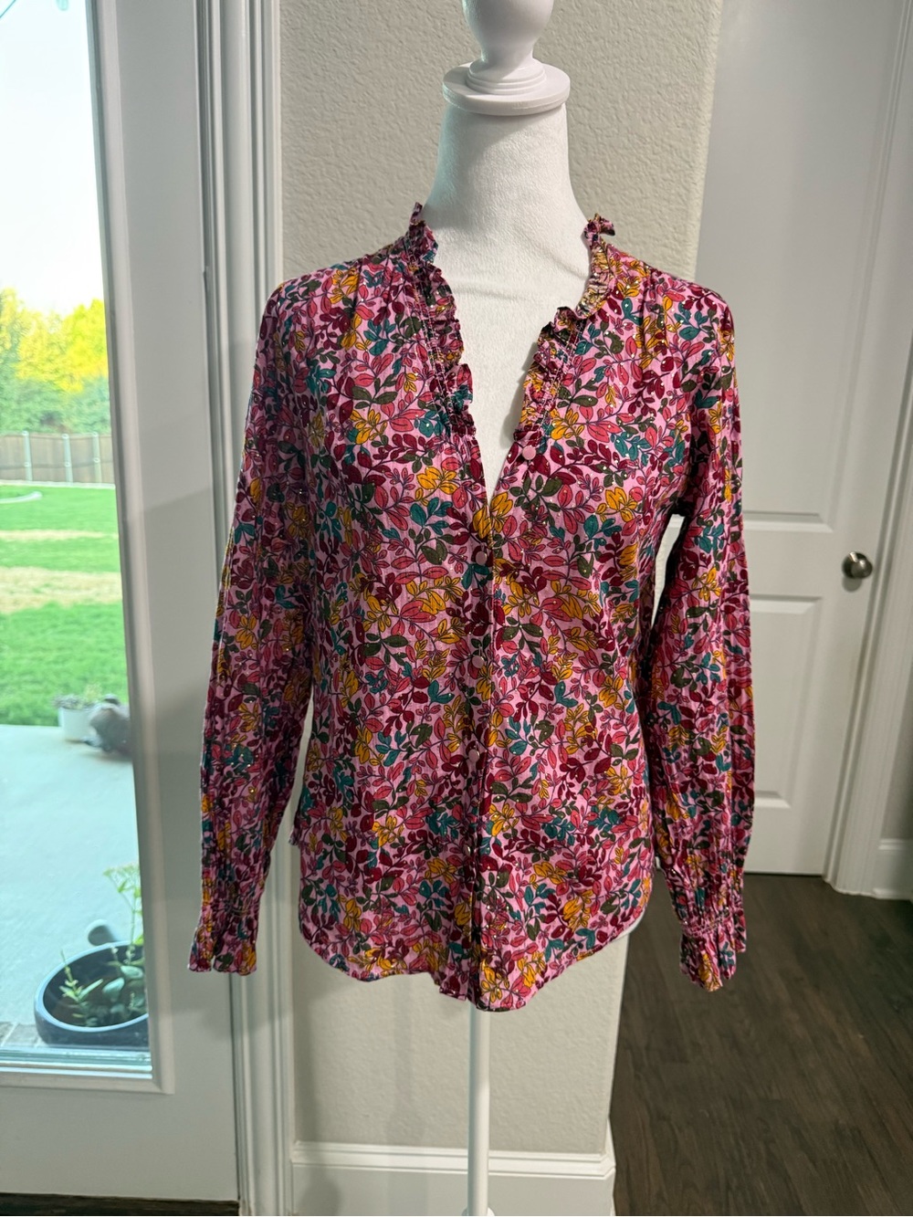 Talbots Floral Ruffle V-Neck Blouse - Pink Multi